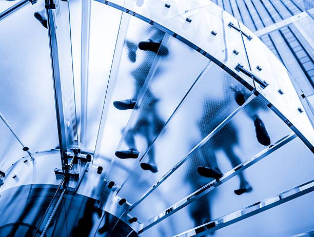 istock Dark blue tint on glass staircase 181081313