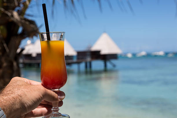 istock Man Hand Holding a Coktail at Tropical Beach Resort 181081447