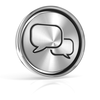 Metal speech bubbles icon, 3d render, with clipping path