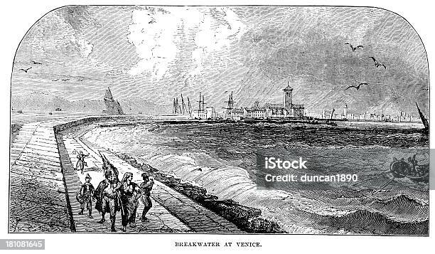 브레이크워터 베니스 베네치아-이탈리아에 대한 스톡 벡터 아트 및 기타 이미지 - 베네치아-이탈리아, 항구, 19세기