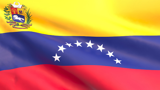 Concept american and Venezuela flag on cracked background