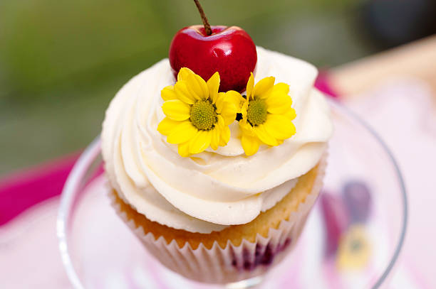 Cupcake with Cherries and Flower