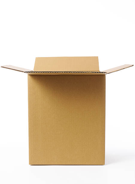 istock Isolated shot of opened blank cardboard box on white background 181082022