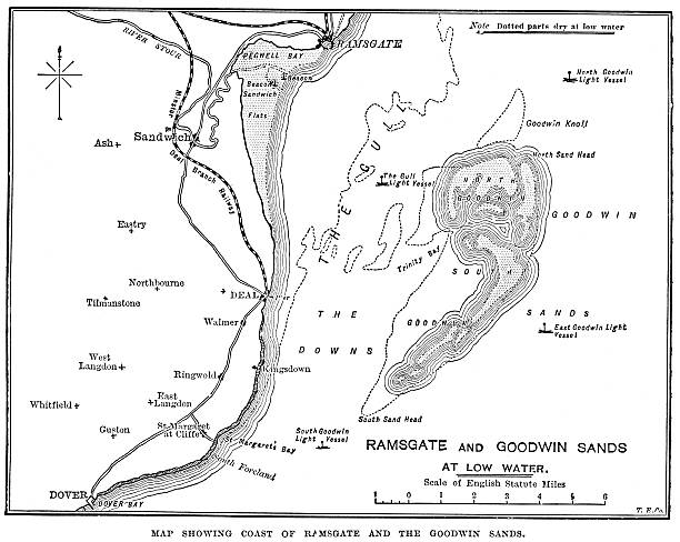 ilustrações de stock, clip art, desenhos animados e ícones de mapa de ramsgate e goodwin sands - kent inglaterra