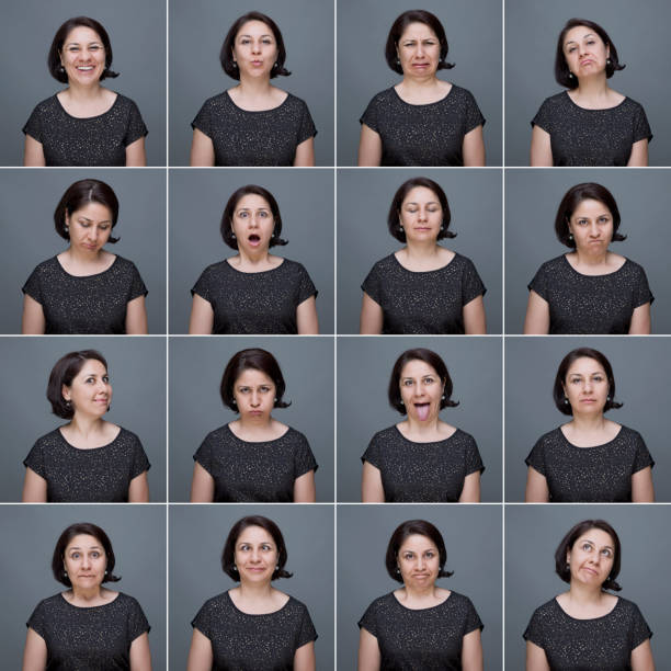 真の女性のためのフェイシャルエクスプレッションズ - facial expression women sadness multiple image ストックフォトと画像