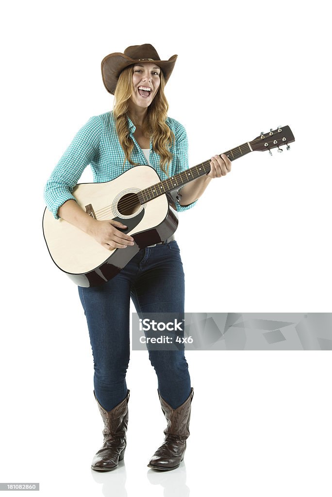 カウガールを歌うギターを演奏 - カウガールのロイヤ��リティフリーストックフォト