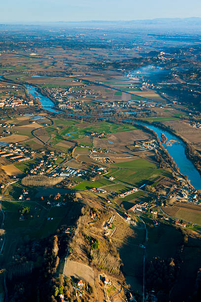 istock Route of the river Tanaro flowing toward Asti, from above 181083465