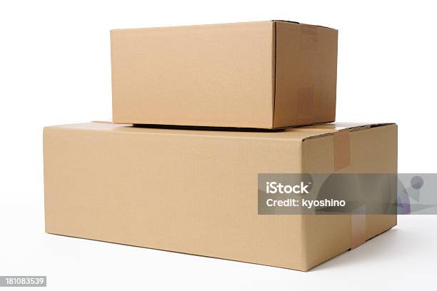 絶縁ショットのスタックドブランク白い背景に段ボール箱 - 二つのストックフォトや画像を多数ご用意 - 二つ, 積み重なる, 段ボール箱