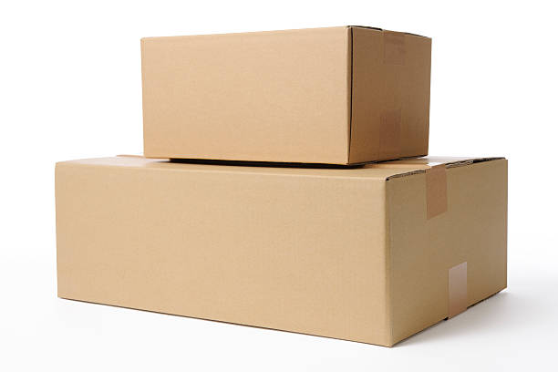 istock Isolated shot of stacked blank cardboard box on white background 181083539
