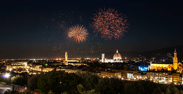 Florence skyline by night - Fireworks in the background