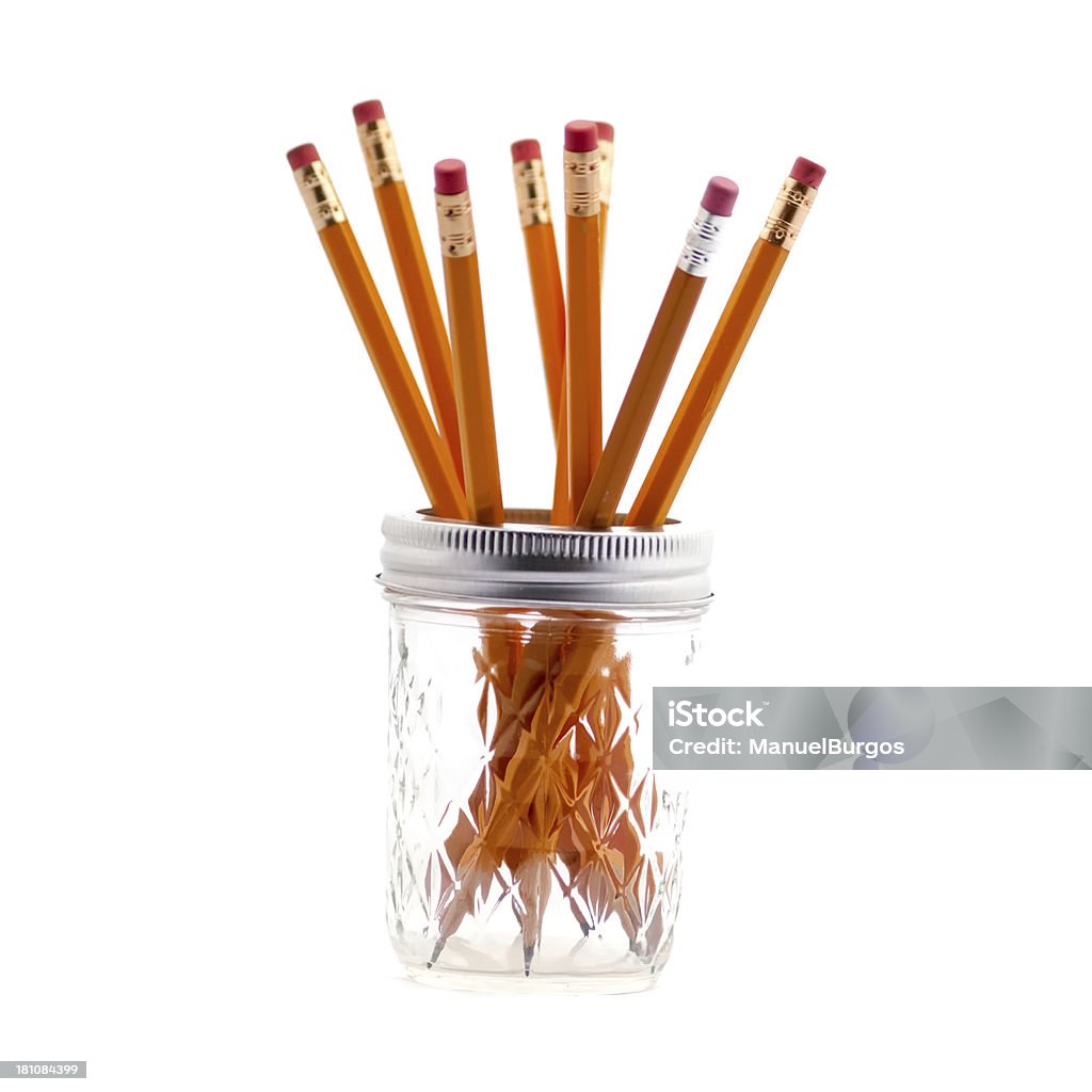 Pencils Pencils on a glass jar with white background Jar Stock Photo