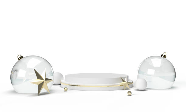 istock 3D white christmas background with  a product podium and ornaments. 1810856652
