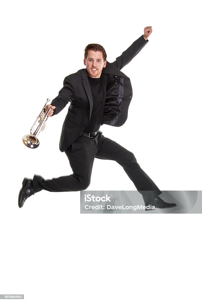 Trompete Jogador Saltar sobre fundo branco - Royalty-free Adulto Foto de stock