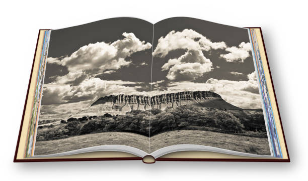 istock Typical Irish landscape with the Ben Bulben mountain called table mountain for its particular shape (county of Sligo - Ireland) - 3D render photo book 1810873804