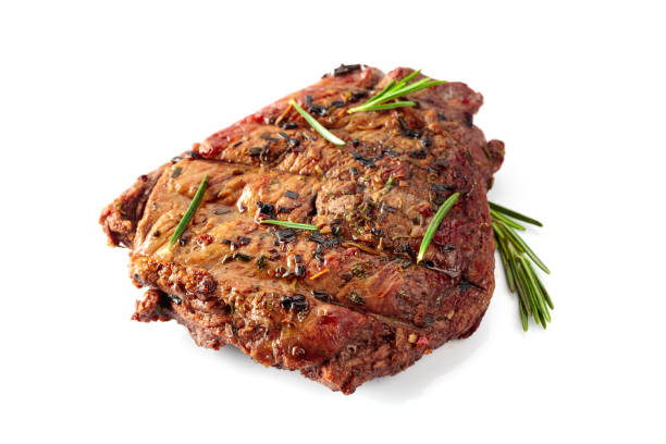 istock Grilled beef steak with rosemary isolated on a white background. 1810882268