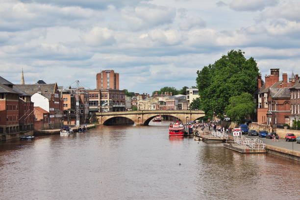 The River Wensum, Quayside and Whitefriars Bridge in the ancient city of Norwich, Norfolk.