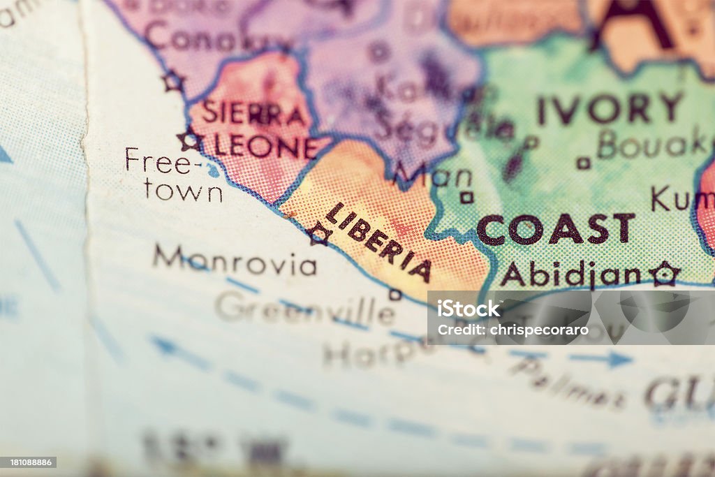 Travel The Globe Series - Liberia Studying Geography - Liberia on retro globe. Liberia Stock Photo