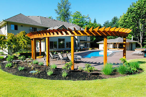 istock Beautiful Landscaped Yard with Inground Pool 181089279