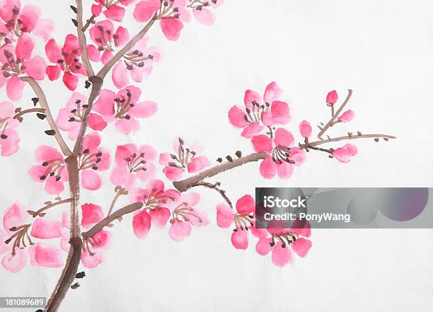 Pintura De Flores Chino Foto de stock y más banco de imágenes de Japón - Japón, Arte, Imagen pintada