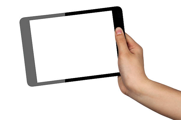 istock Half black and half gray tablet being held by a hand 181090048