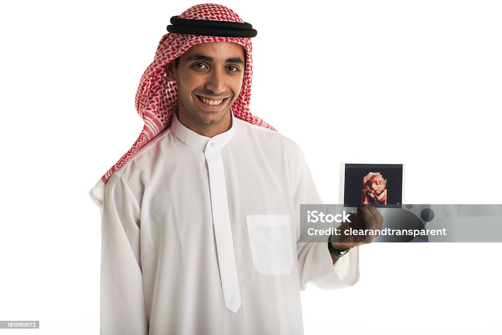 Happy Arabische Mann hält baby-Bild - Lizenzfrei Menschen Stock-Foto