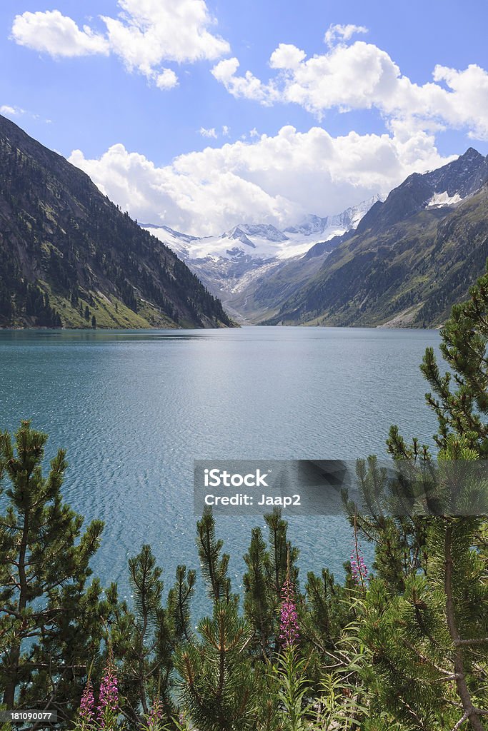 Verão vista em Schlegeis reservoir e Zillertaller Alpes, Tirol, Áustria - Foto de stock de Cena Rural royalty-free