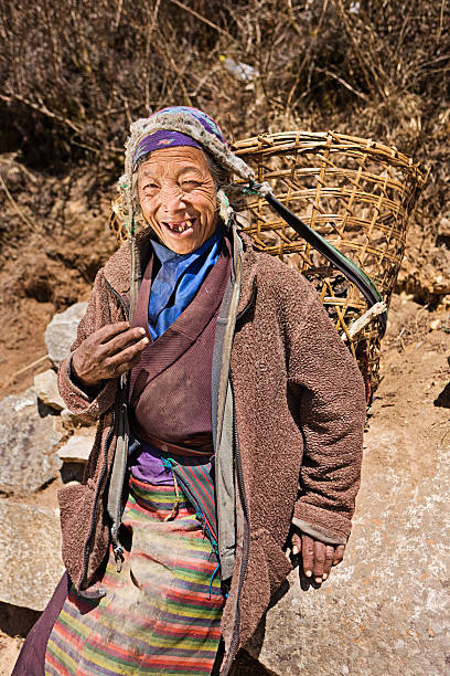 istock Old woman carrying basket 181091485