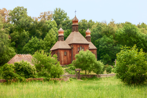 Wooden Church on countryside in Ukraine