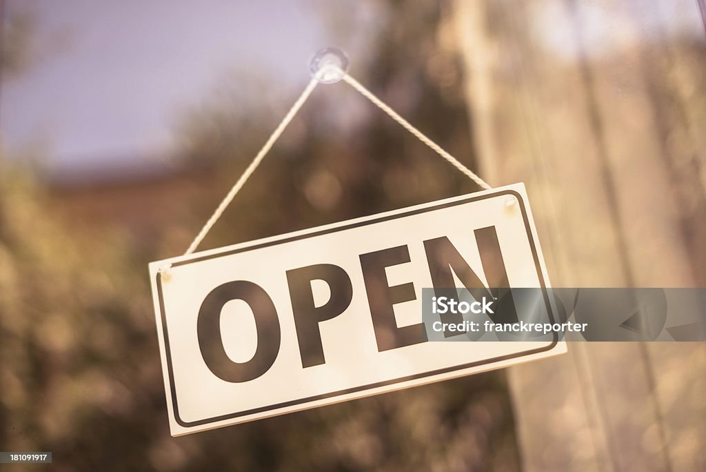 Open sign of a commercial shop http://blogtoscano.altervista.org/vo.jpg Open Sign Stock Photo