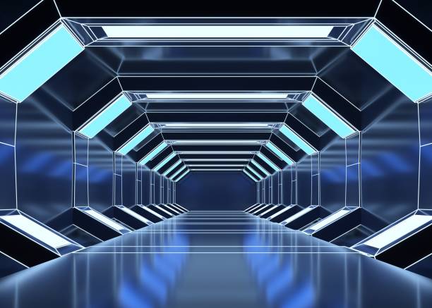 istock 3D rendered Illustration of illuminated futuristic spaceship corridor 1810921361