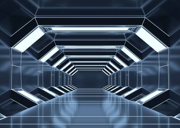 istock 3D rendered Illustration of illuminated futuristic spaceship corridor 1810921365
