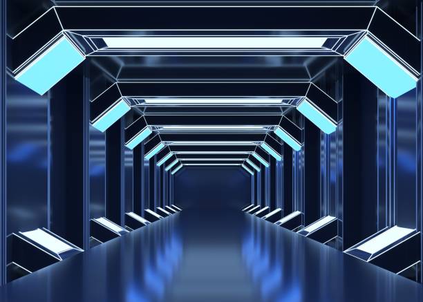 istock 3D rendered Illustration of illuminated futuristic spaceship corridor 1810921941