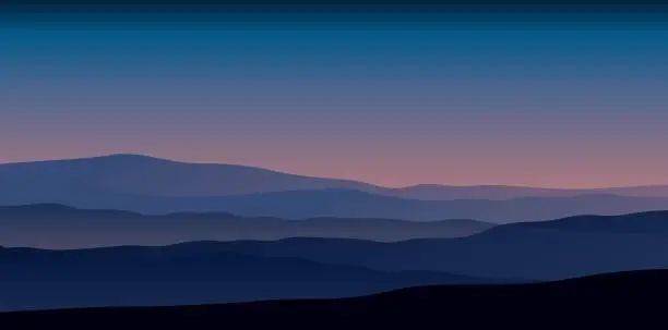 Vector illustration of Beautiful dark blue mountain landscape.Sunrise and sunset in mountains.Wallpaper design, Wall art for home decor and prints