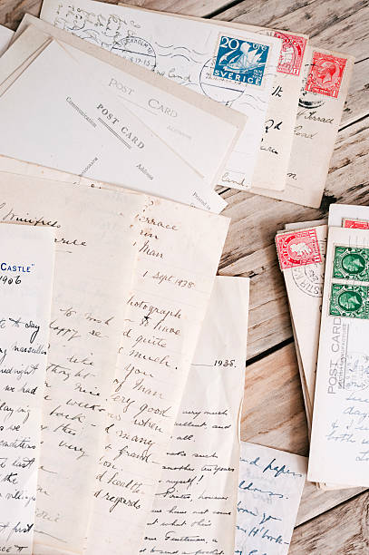 istock retro mail - vintage handwritten letters, notes and postcards 181093375