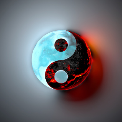 Yin and Yang symbol with ice/water contrary to lava/fire.