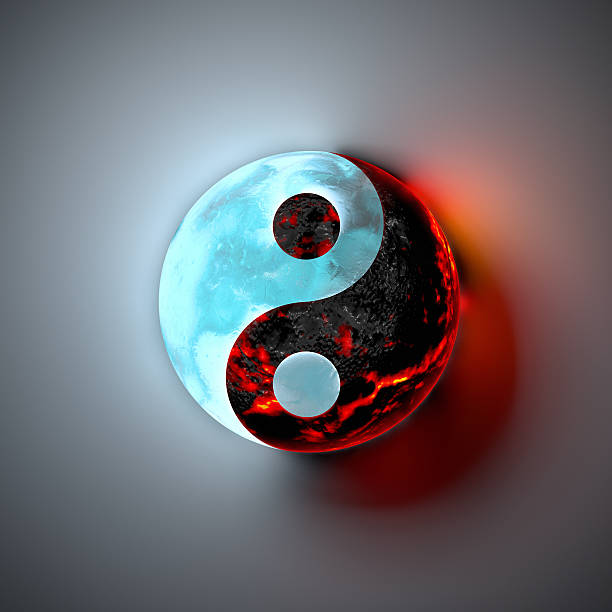 шар инь-ян, льда и лава - yin yang symbol фотографии стоковые фото и изображения