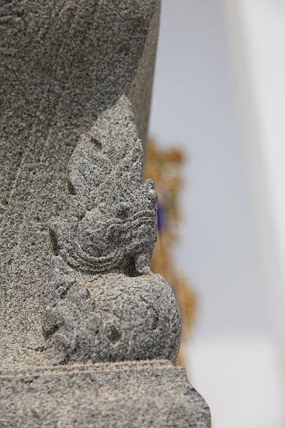 Stone carved pillar with dragon stock photo