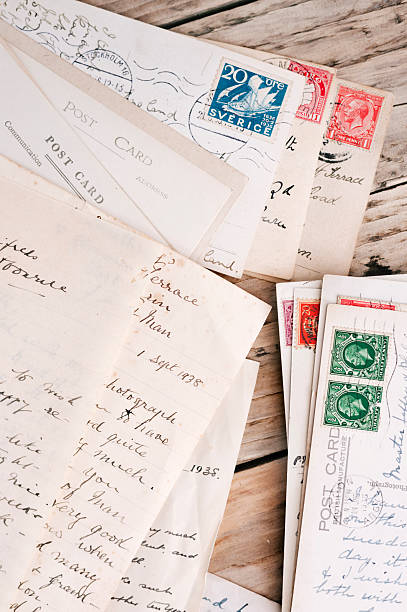 istock retro mail - vintage handwritten letters, notes and postcards 181095517