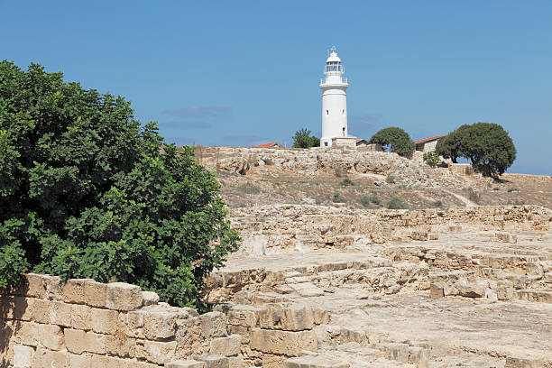 istock white Paphos lighthouse archaelogical site  against blue sky Cyprus 181096417