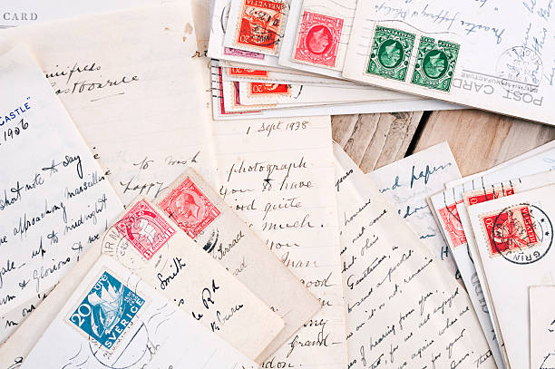 istock retro mail - vintage handwritten letters, notes and postcards 181096597