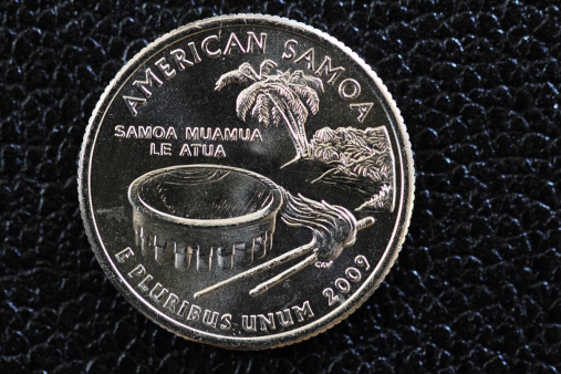 Close up of an American Samoa U.S. Commemorative Quarter 2009.