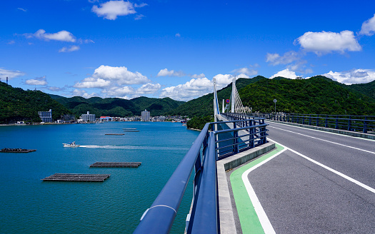 Bizen Ohashi Bridge over Hinase Bay on a sunny day in August 2023 in Bizen City, Okayama Prefecture