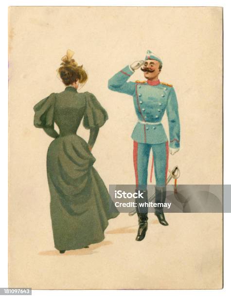 Vetores de Victorian Cartão De Saudação Com O Advento De Soldier E Lady 1896 e mais imagens de Estilo Vitoriano