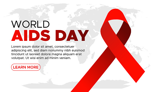 World AIDS Day with Red Ribbon Web Banner Background - 1 December Awareness World Day Logo, HIV and AIDS Ribbon Icon