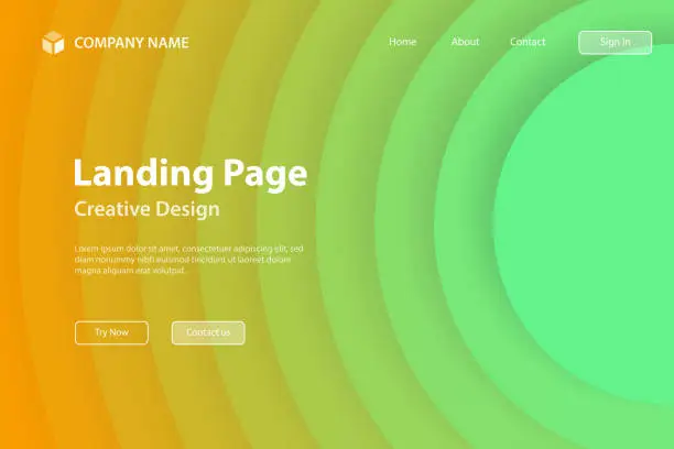 Vector illustration of Landing page Template - Abstract design with circles - Trendy Green Gradient