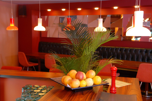 Lamps. Fruit. Red decor.