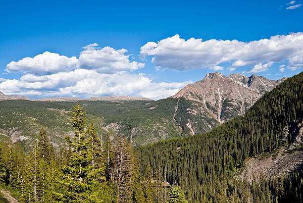 Twilight Peak from Coal Bank Pass Coal Bank Pass, elevation 10,610 feet, is a mountain pass on the Million Dollar Highway in the San Juan Mountains. This scene of Twilight Peak was photographed from Coal Bank Pass in the San Juan National Forest near Silverton, Colorado, USA. jeff goulden san juan mountains stock pictures, royalty-free photos & images