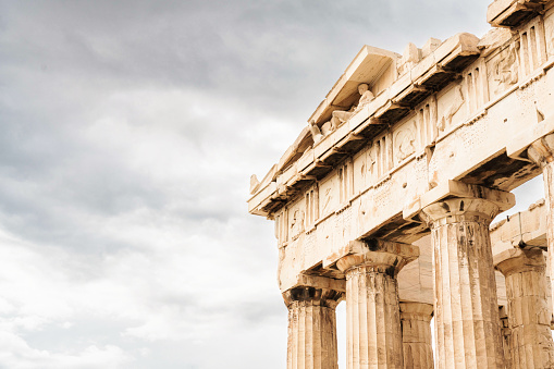 Parthenon temple on a bright day. Acropolis in Athens, Greece, on a bright day