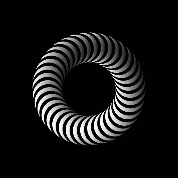Vector illustration of Abstract spiral, vortex element. Radiating, radial bent lines. Gradient element isolated on black.