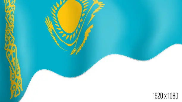 Vector illustration of Kazakhstan country flag realistic independence day background. Kazakhstan commonwealth banner in motion waving, fluttering in wind. Festive patriotic HD format template for independence day